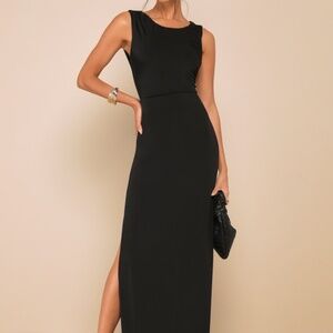 Lulus Significant Allure Black Slinky Knit Ruched Maxi Dress - Size S